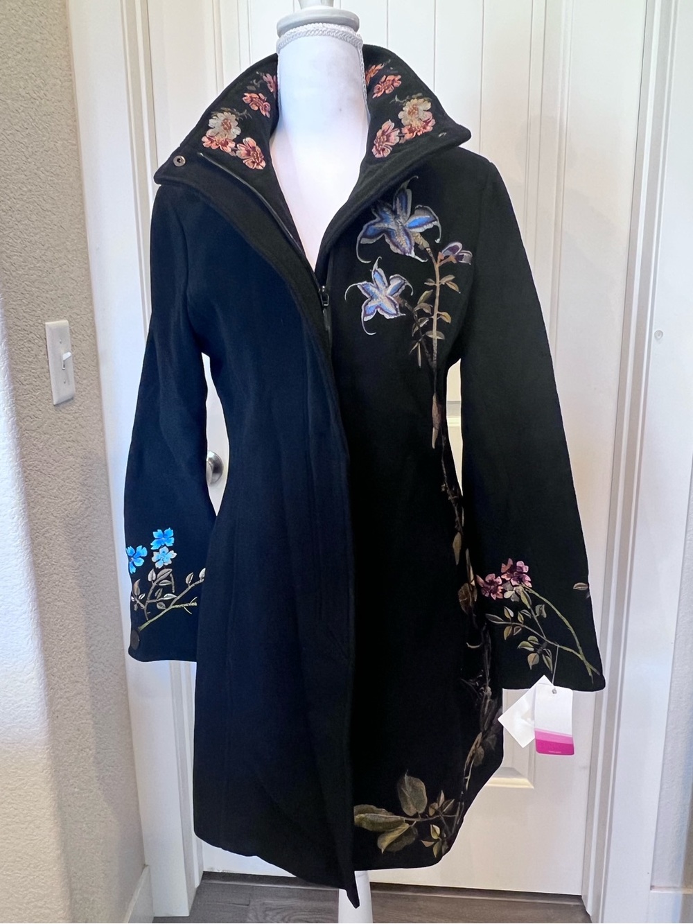 Vintage NWT 90s XOXO Embroidered Cashmere Wool Blend Coat Botanical Fairycore S